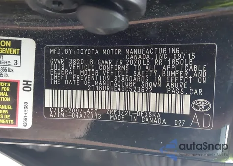 2016 Toyota Corolla S Premium from USA, damaged, VIN 2T1BURHE4GC523622